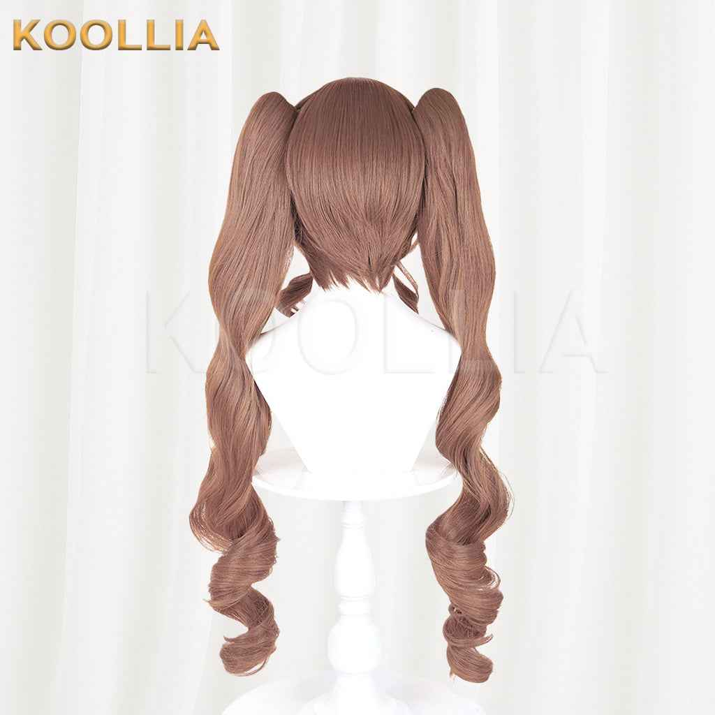 Arknights Angelina Wig Milk‑tea Brown Realistic Scalp Top Short Base Detachable Spiral Curled Twin Tails Basic Wig