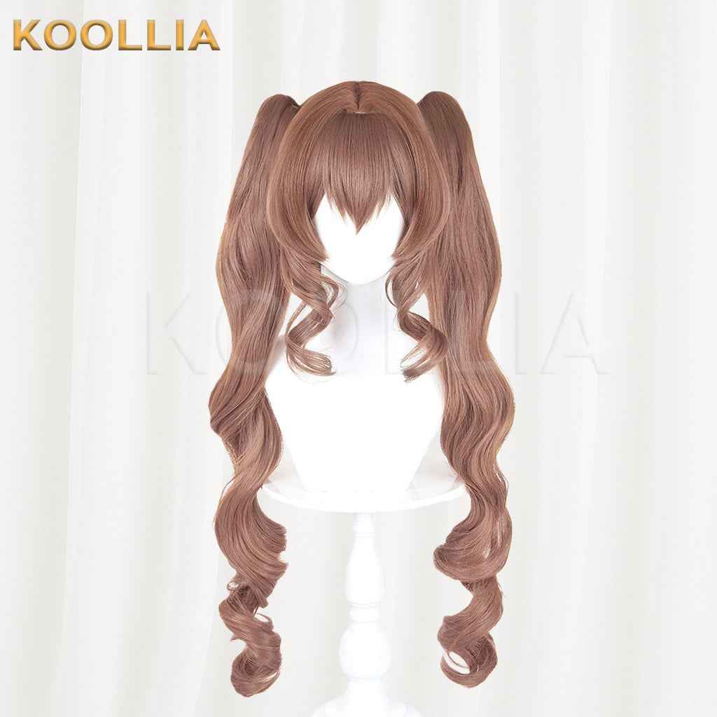 Arknights Angelina Wig Milk‑tea Brown Realistic Scalp Top Short Base Detachable Spiral Curled Twin Tails Basic Wig