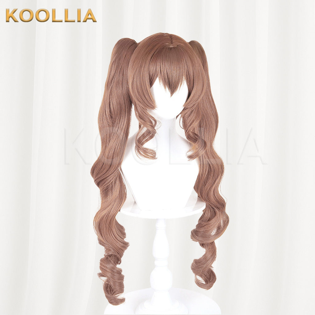Arknights Angelina Wig Milk‑tea Brown Realistic Scalp Top Short Base Detachable Spiral Curled Twin Tails Basic Wig