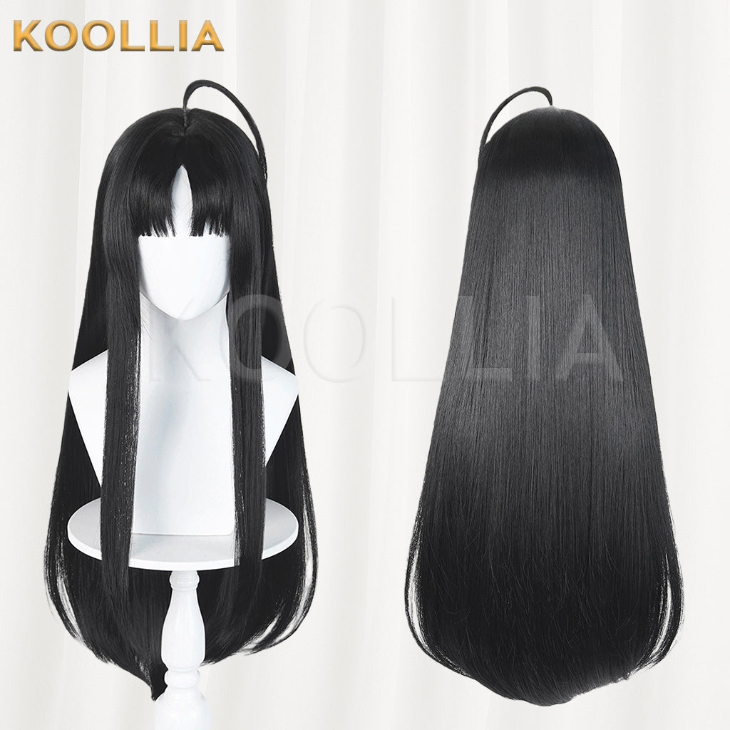 GIRLS BAND CRY Awa Subaru Wig Jet Black Realistic Scalp Top Extra‑long Straight Wig With Ahoge Basic Wig