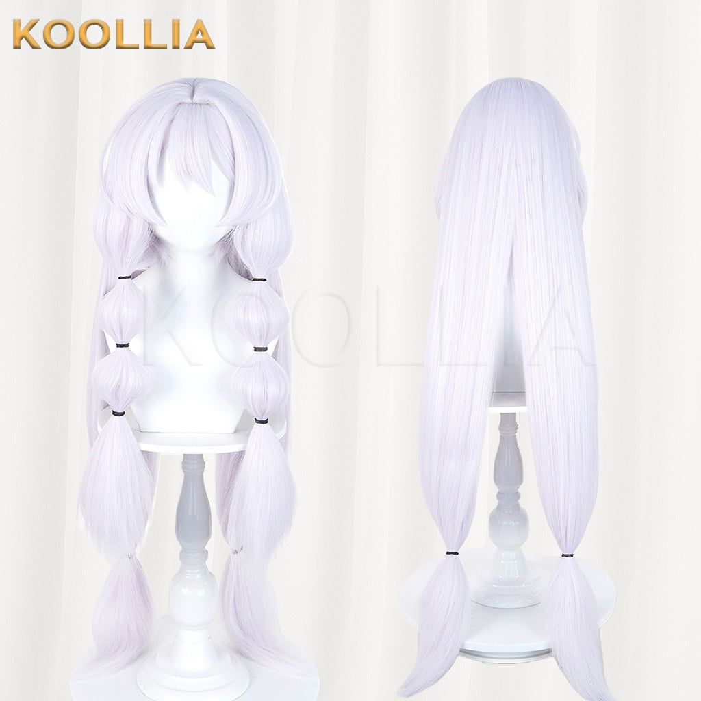 Puella Magi Madoka Magica Walpurgisnacht Rising Bebe Wig Pale Lavender‑White Realistic Scalp Top Thick Fluffy Fiber Bubble Twin Tails Basic Wig