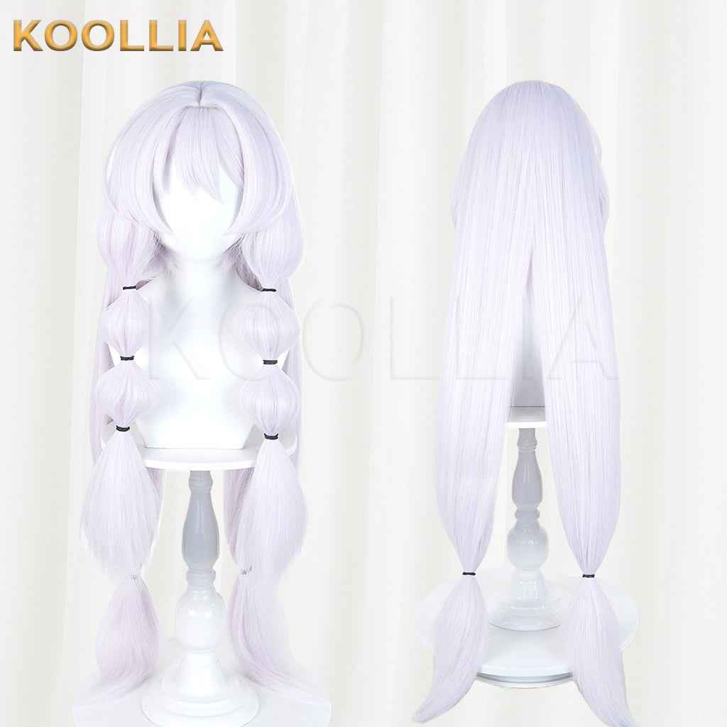 Puella Magi Madoka Magica Walpurgisnacht Rising Bebe Wig Pale Lavender‑White Realistic Scalp Top Thick Fluffy Fiber Bubble Twin Tails Basic Wig