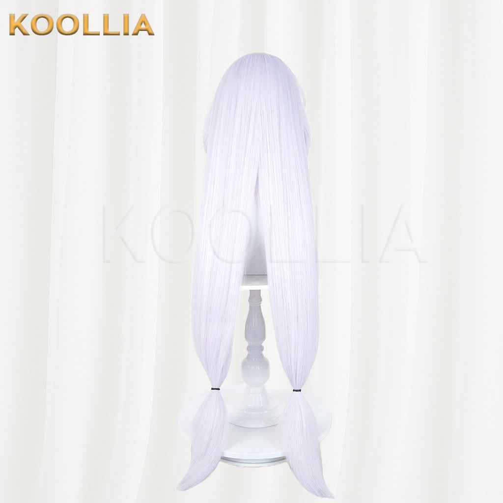 Puella Magi Madoka Magica Walpurgisnacht Rising Bebe Wig Pale Lavender‑White Realistic Scalp Top Thick Fluffy Fiber Bubble Twin Tails Basic Wig