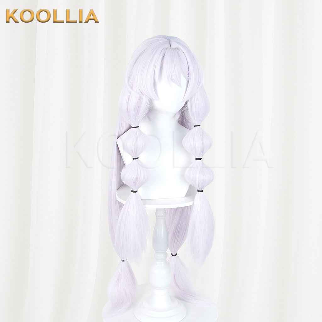 Puella Magi Madoka Magica Walpurgisnacht Rising Bebe Wig Pale Lavender‑White Realistic Scalp Top Thick Fluffy Fiber Bubble Twin Tails Basic Wig
