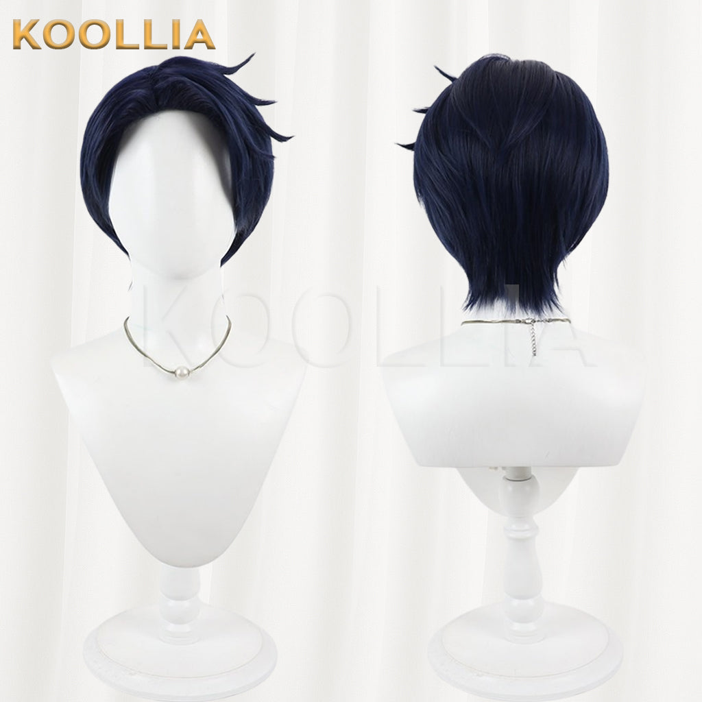 Twisted‑Wonderland Deuce Spade Wig Navy Deep‑Blue Teased Root Layered Boy Short Wig Basic Wig