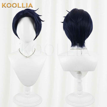 Twisted‑Wonderland Deuce Spade Wig Navy Deep‑Blue Teased Root Layered Boy Short Wig Basic Wig