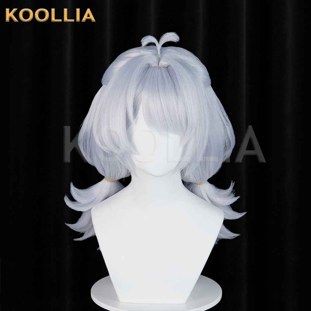 Zenless Zone Zero Drechna Light Silver‑Grey Wig Pre‑Braided Flip‑Up Short Twin Pigtails Ahoge Realistic Scalp Top Basic Wig