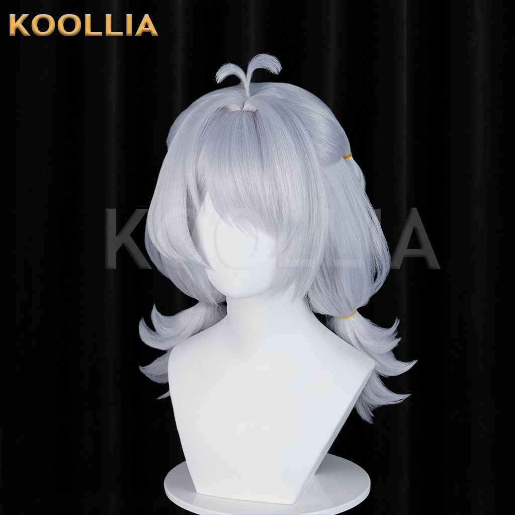 Zenless Zone Zero Drechna Light Silver‑Grey Wig Pre‑Braided Flip‑Up Short Twin Pigtails Ahoge Realistic Scalp Top Basic Wig