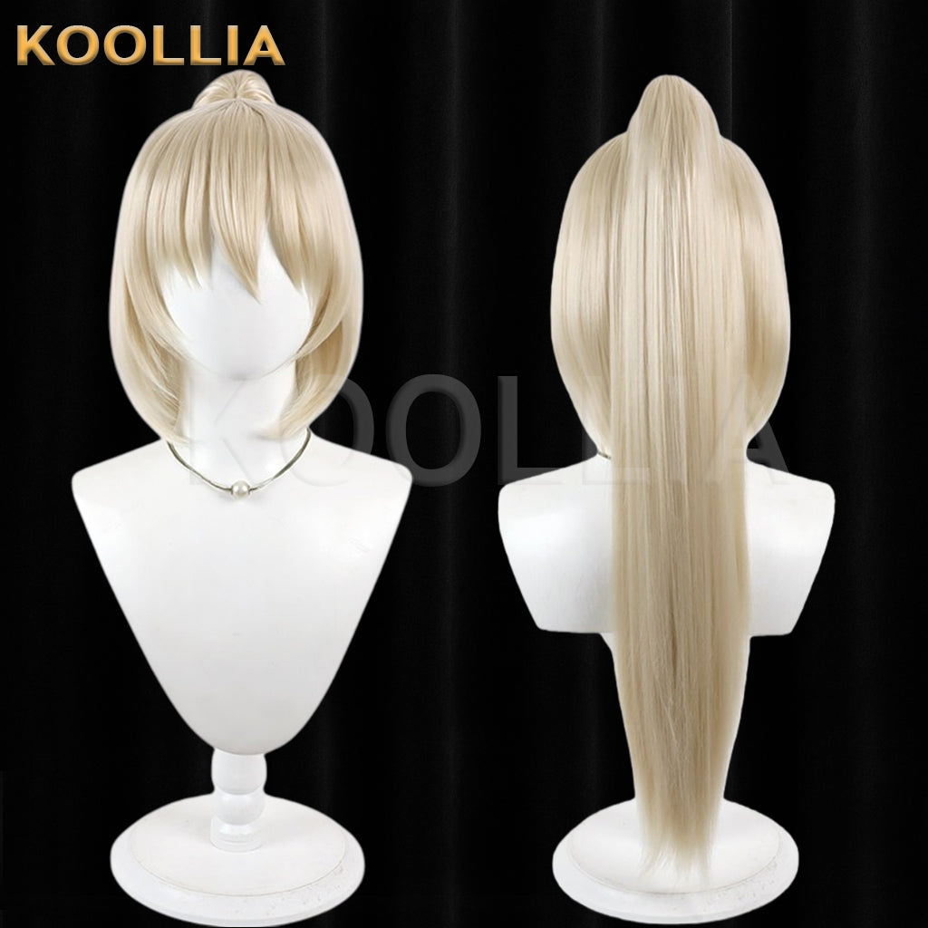 Girls Frontline 2 Exilium Eve Wig Light Cream Yellow Realistic Scalp Top Detachable Jaw‑Clip High Ponytail Bob Wig Basic Wig
