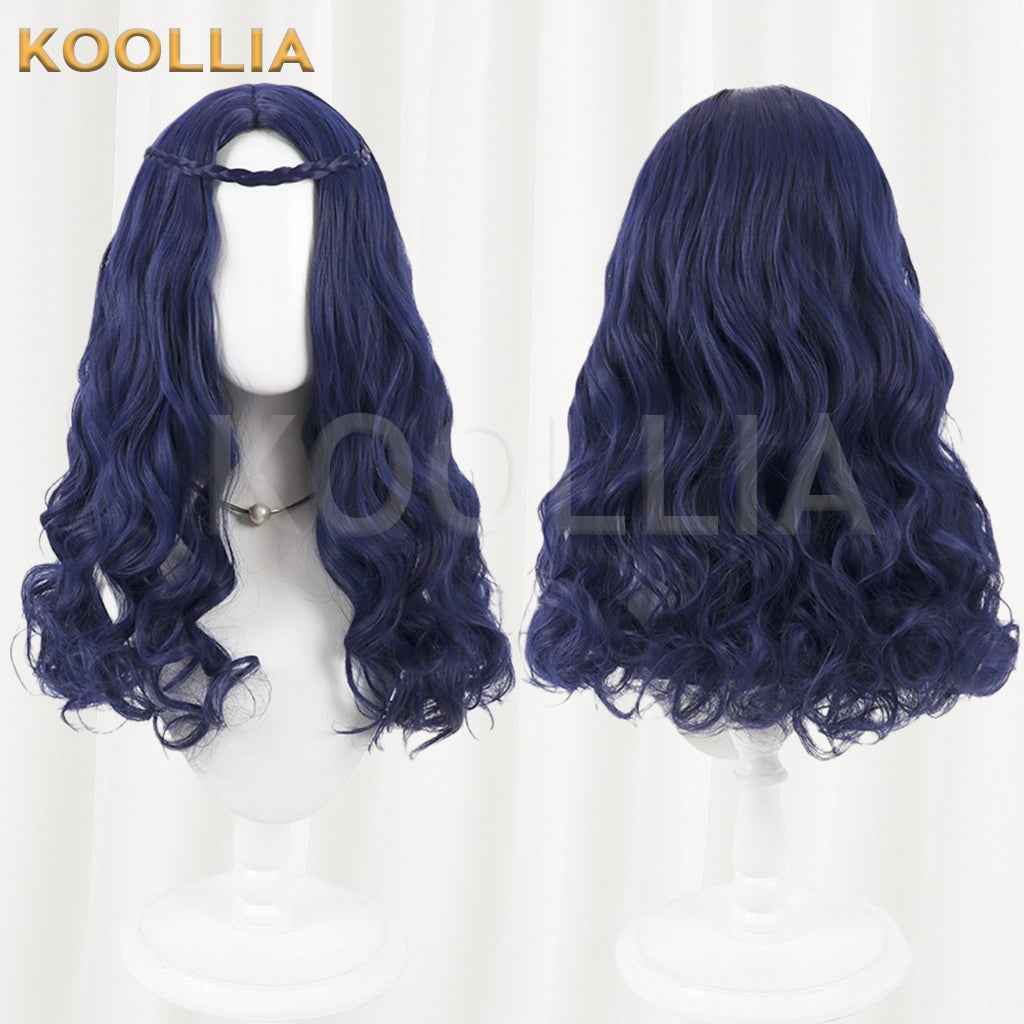 Descendants 2 Evie Wig Deep Royal Blue Realistic Scalp Top All‑In‑One Braided Medium‑Long Wavy Curls Basic Wig