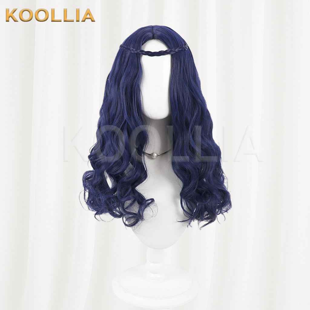 Descendants 2 Evie Wig Deep Royal Blue Realistic Scalp Top All‑In‑One Braided Medium‑Long Wavy Curls Basic Wig