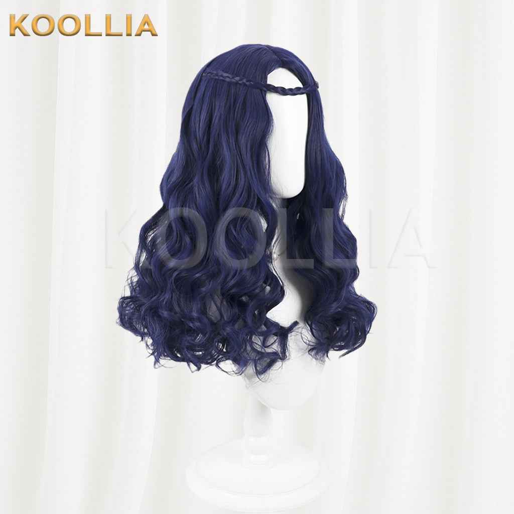 Descendants 2 Evie Wig Deep Royal Blue Realistic Scalp Top All‑In‑One Braided Medium‑Long Wavy Curls Basic Wig