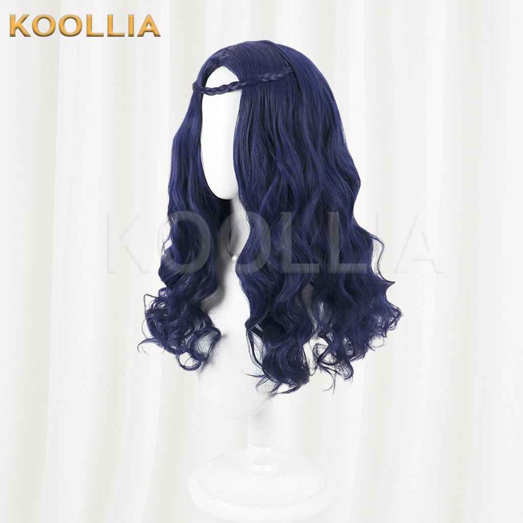 Descendants 2 Evie Wig Deep Royal Blue Realistic Scalp Top All‑In‑One Braided Medium‑Long Wavy Curls Basic Wig