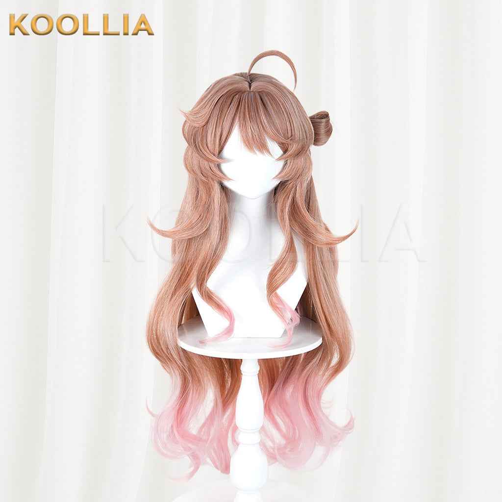 Arknights Eyjafjalla Wig Golden‑Brown To Pink Gradient Realistic Scalp Top Extra‑Long Big‑wave Curly Hair Basic Wig