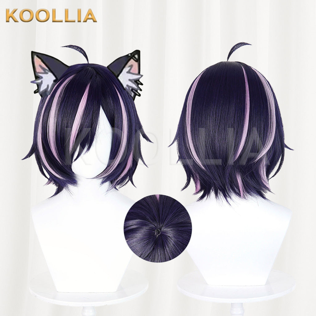 Niko Niko Hameko Wig Dark Purple With Light Pink Highlights Realistic Scalp Top Layered Short Wig Basic Wig