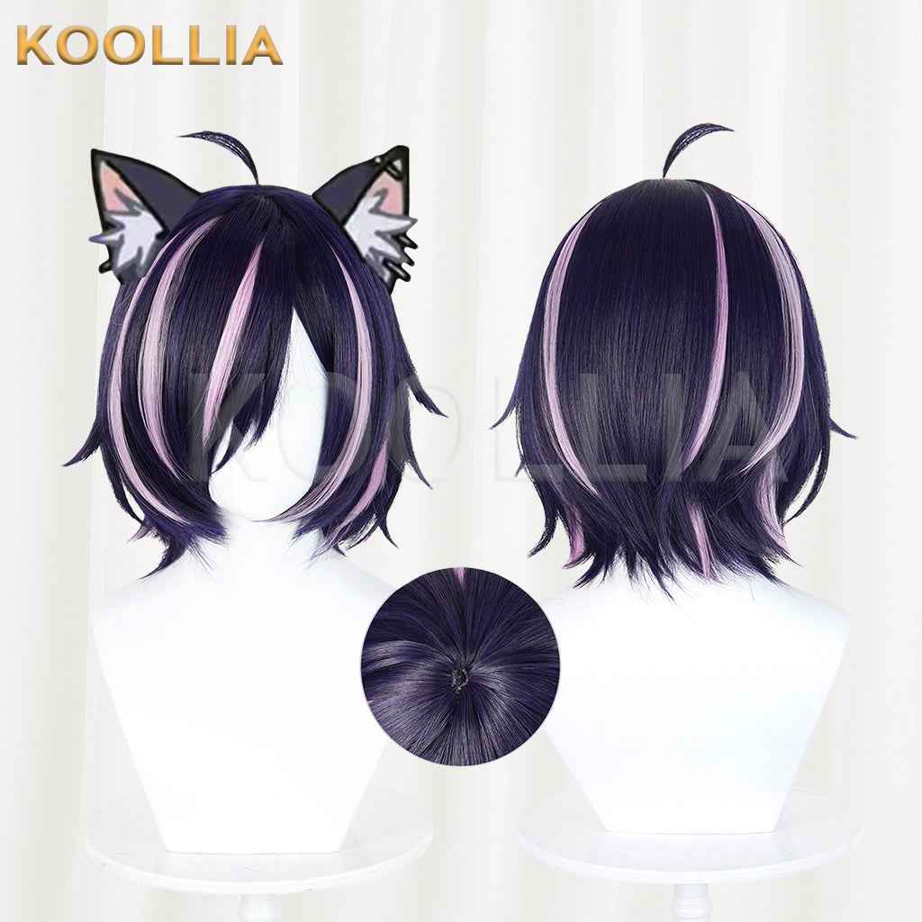 Niko Niko Hameko Wig Dark Purple With Light Pink Highlights Realistic Scalp Top Layered Short Wig Basic Wig