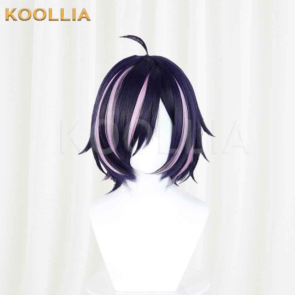 Niko Niko Hameko Wig Dark Purple With Light Pink Highlights Realistic Scalp Top Layered Short Wig Basic Wig