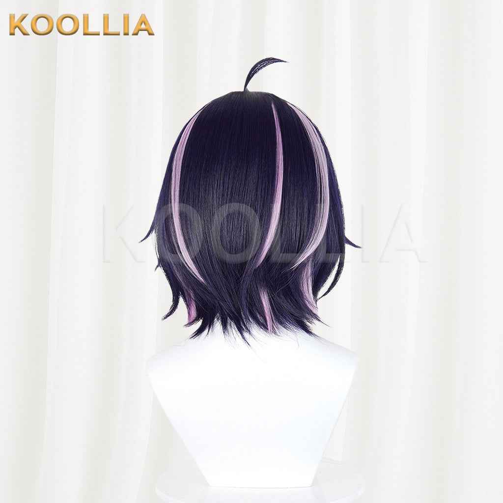 Niko Niko Hameko Wig Dark Purple With Light Pink Highlights Realistic Scalp Top Layered Short Wig Basic Wig