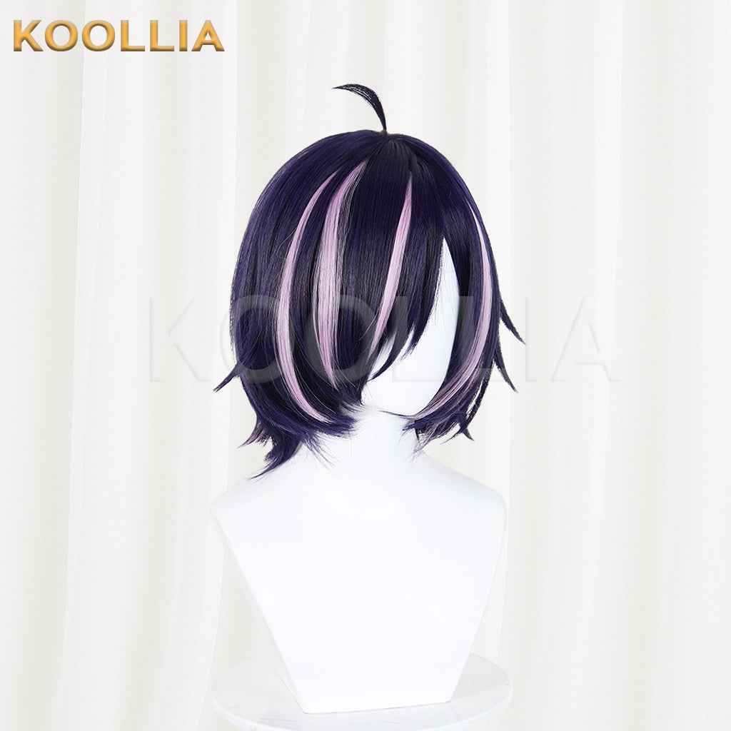 Niko Niko Hameko Wig Dark Purple With Light Pink Highlights Realistic Scalp Top Layered Short Wig Basic Wig