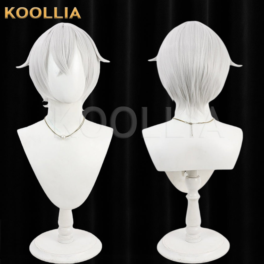 Touken Ranbu Hotarumaru Wig Cool Silver‑White Realistic Scalp Top Short Layered With Outward Hair Horns Basic Wig