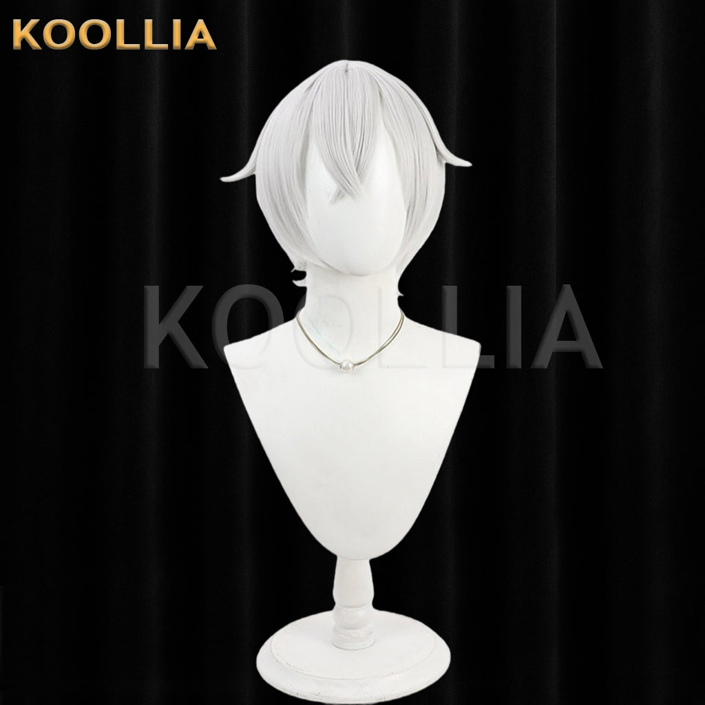 Touken Ranbu Hotarumaru Wig Cool Silver‑White Realistic Scalp Top Short Layered With Outward Hair Horns Basic Wig