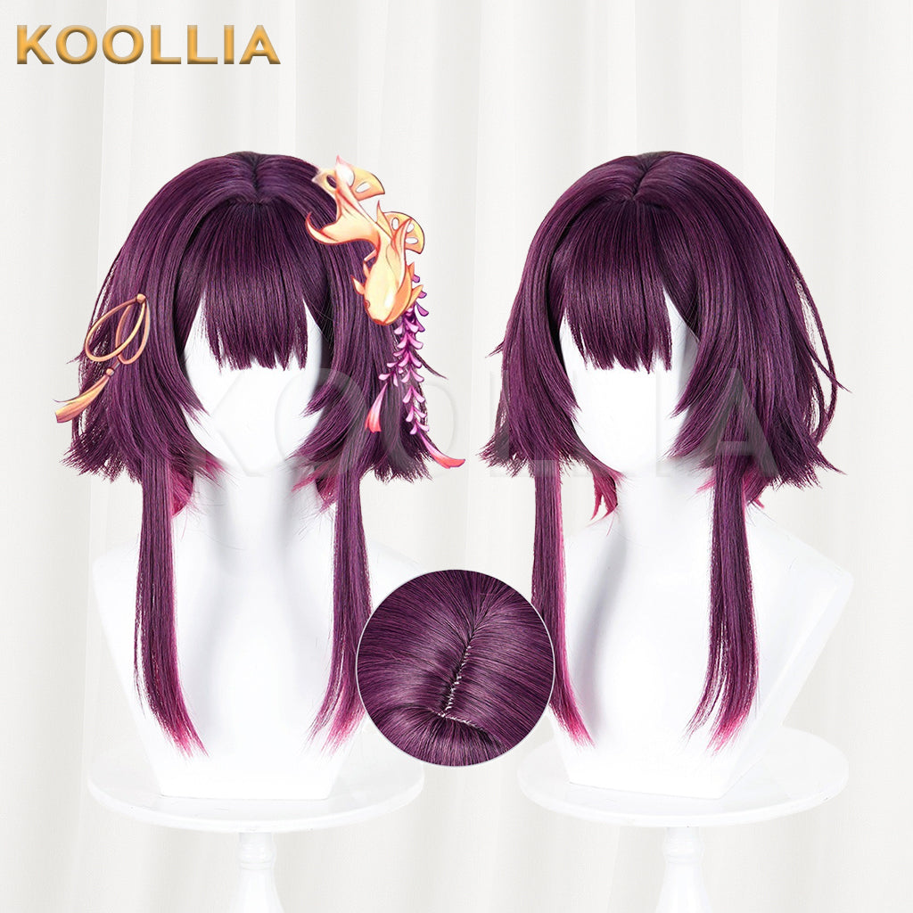 Onmyoji Kagura Morning Dew Blossom Ver. Wig Deep Purple Magenta‑Pink Gradient Realistic Scalp Top Short Wig Basic Wig