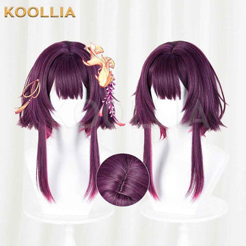 Onmyoji Kagura Morning Dew Blossom Ver. Wig Deep Purple Magenta‑Pink Gradient Realistic Scalp Top Short Wig Basic Wig