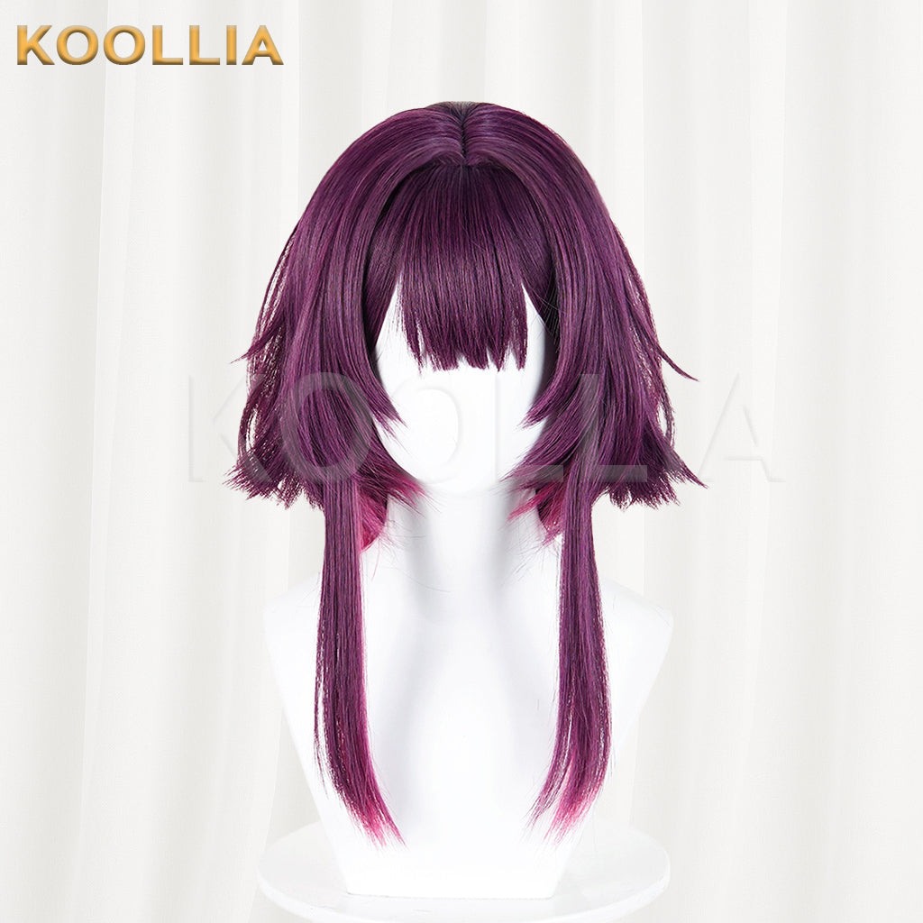 Onmyoji Kagura Morning Dew Blossom Ver. Wig Deep Purple Magenta‑Pink Gradient Realistic Scalp Top Short Wig Basic Wig