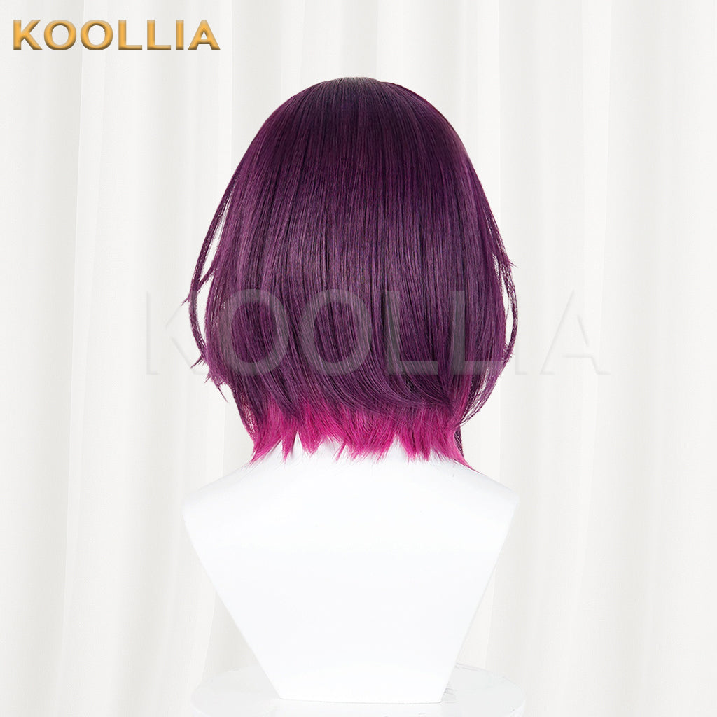 Onmyoji Kagura Morning Dew Blossom Ver. Wig Deep Purple Magenta‑Pink Gradient Realistic Scalp Top Short Wig Basic Wig