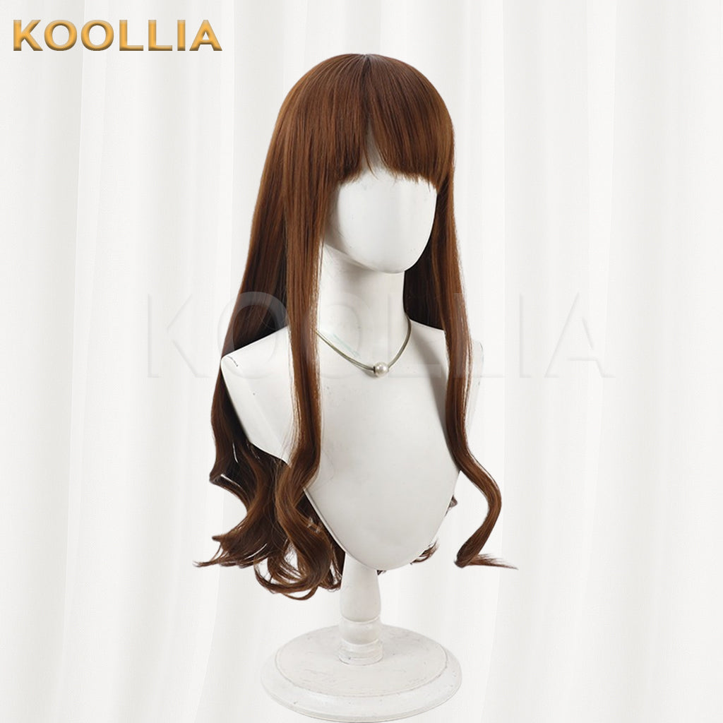 Fate EXTRA Hakuno Kishinami Wig Warm Tea‑Brown Realistic Scalp Top Medium‑Length Big Wavy Curls Basic Wig