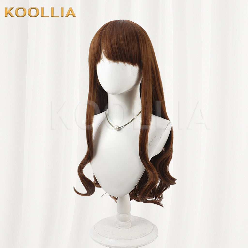 Fate EXTRA Hakuno Kishinami Wig Warm Tea‑Brown Realistic Scalp Top Medium‑Length Big Wavy Curls Basic Wig