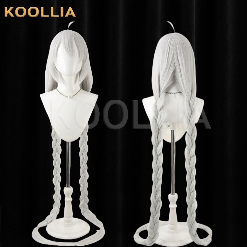 VOCALOID Kizuna Akari Wig Silvery Light Gray‑White Realistic Scalp Top Extra‑Long Thick Double Braids Basic Wig