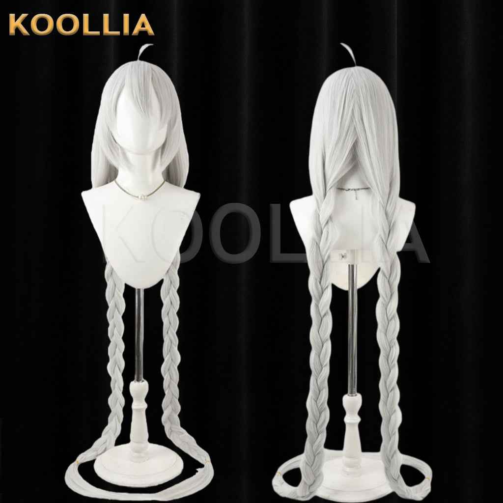 VOCALOID Kizuna Akari Wig Silvery Light Gray‑White Realistic Scalp Top Extra‑Long Thick Double Braids Basic Wig