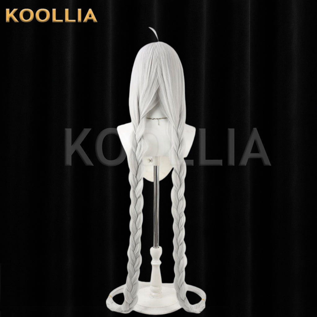 VOCALOID Kizuna Akari Wig Silvery Light Gray‑White Realistic Scalp Top Extra‑Long Thick Double Braids Basic Wig