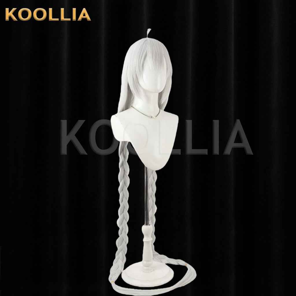 VOCALOID Kizuna Akari Wig Silvery Light Gray‑White Realistic Scalp Top Extra‑Long Thick Double Braids Basic Wig