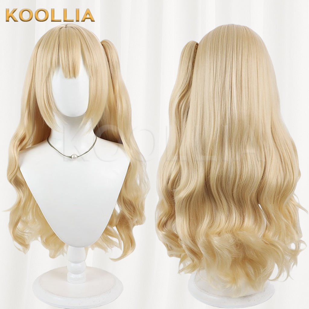 Hana‑Kane Soumei Kozakura Yui Wig Light Cream‑Golden Realistic Scalp Top Long Wavy Wig With Claw‑clip Single Ponytail Basic Wig