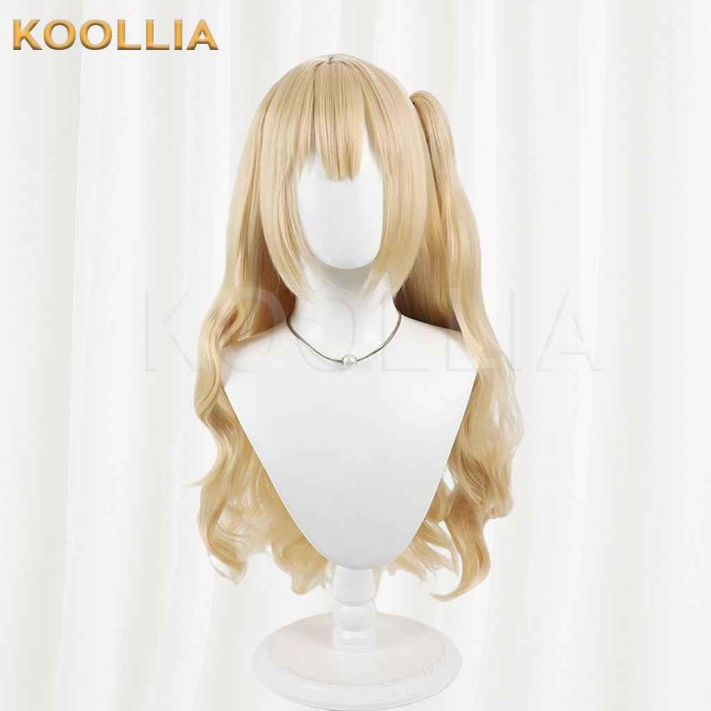 Hana‑Kane Soumei Kozakura Yui Wig Light Cream‑Golden Realistic Scalp Top Long Wavy Wig With Claw‑clip Single Ponytail Basic Wig