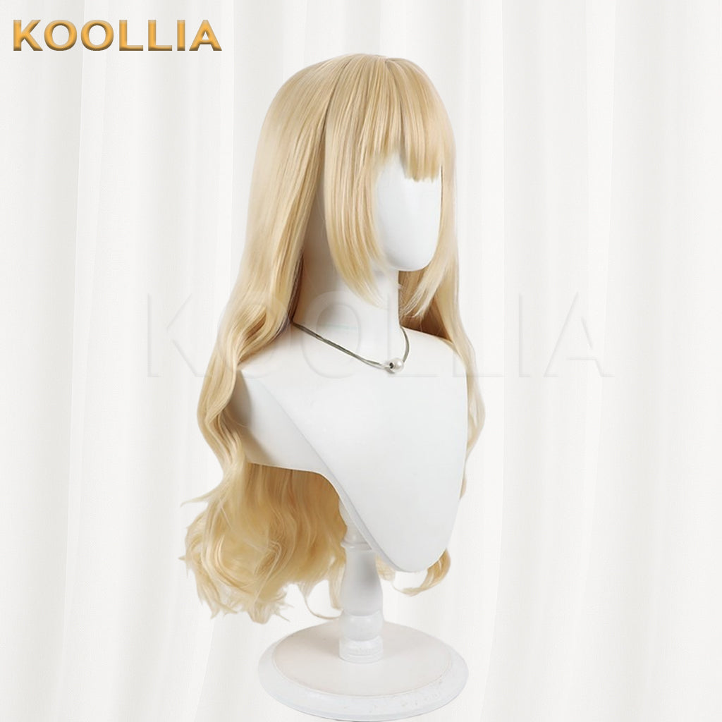 Hana‑Kane Soumei Kozakura Yui Wig Light Cream‑Golden Realistic Scalp Top Long Wavy Wig With Claw‑clip Single Ponytail Basic Wig