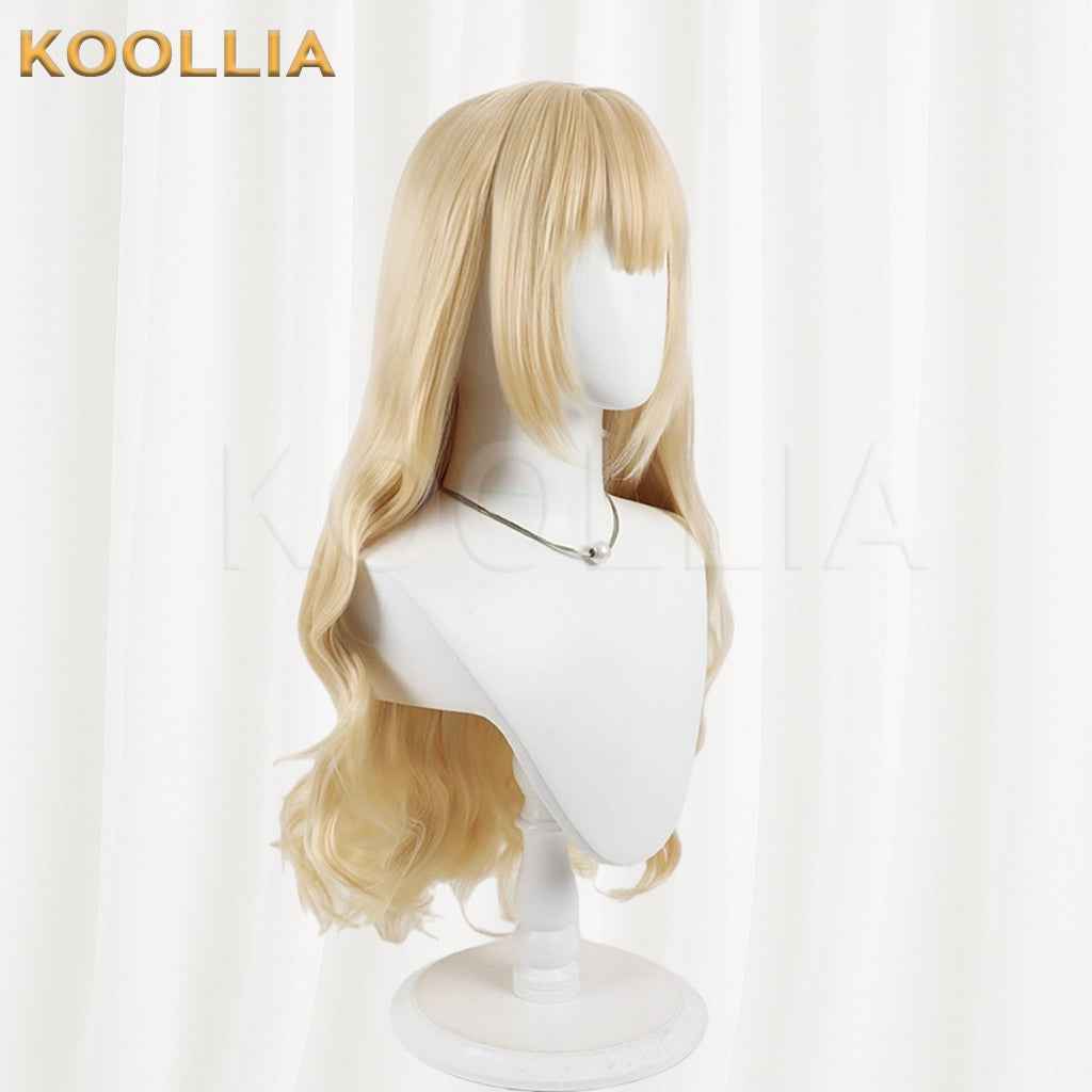 Hana‑Kane Soumei Kozakura Yui Wig Light Cream‑Golden Realistic Scalp Top Long Wavy Wig With Claw‑clip Single Ponytail Basic Wig