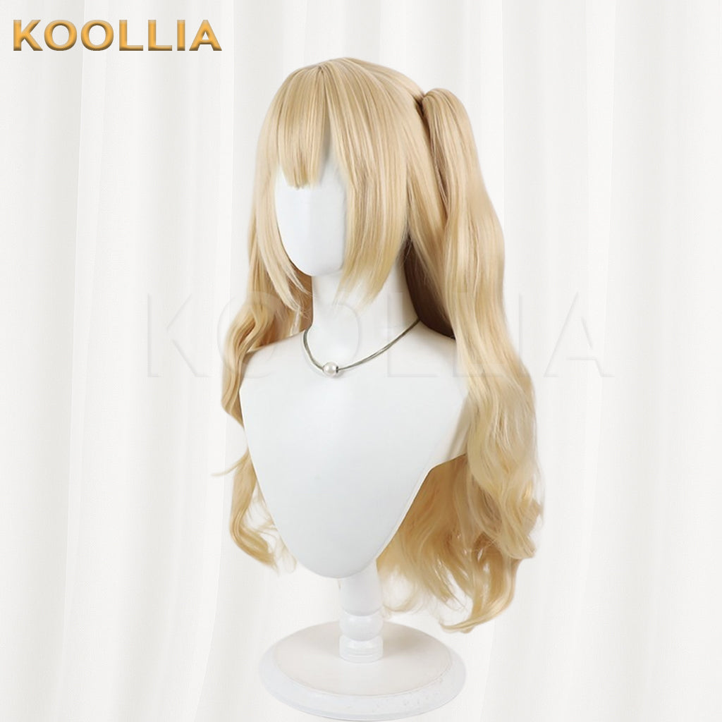 Hana‑Kane Soumei Kozakura Yui Wig Light Cream‑Golden Realistic Scalp Top Long Wavy Wig With Claw‑clip Single Ponytail Basic Wig