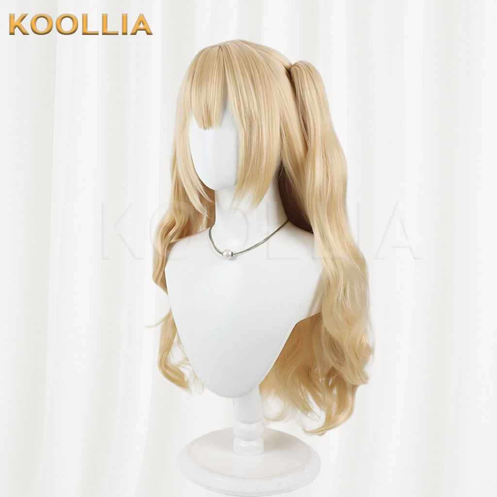 Hana‑Kane Soumei Kozakura Yui Wig Light Cream‑Golden Realistic Scalp Top Long Wavy Wig With Claw‑clip Single Ponytail Basic Wig