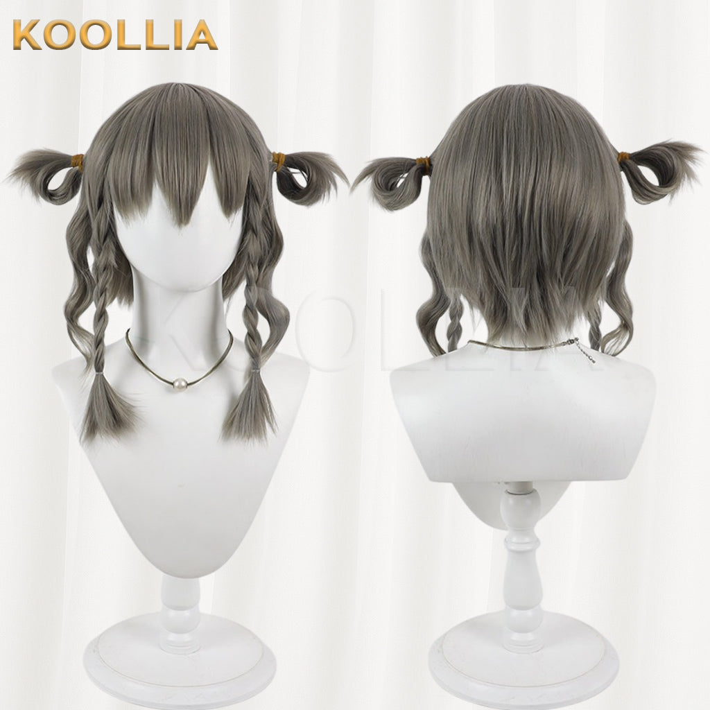 Project Sekai Colorful Stage Kusanagi Nene Wig Grey‑Tea Brown Realistic Scalp Top Double Braids With Side Loop Pigtails Basic Wig
