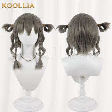 Project Sekai Colorful Stage Kusanagi Nene Wig Grey‑Tea Brown Realistic Scalp Top Double Braids With Side Loop Pigtails Basic Wig
