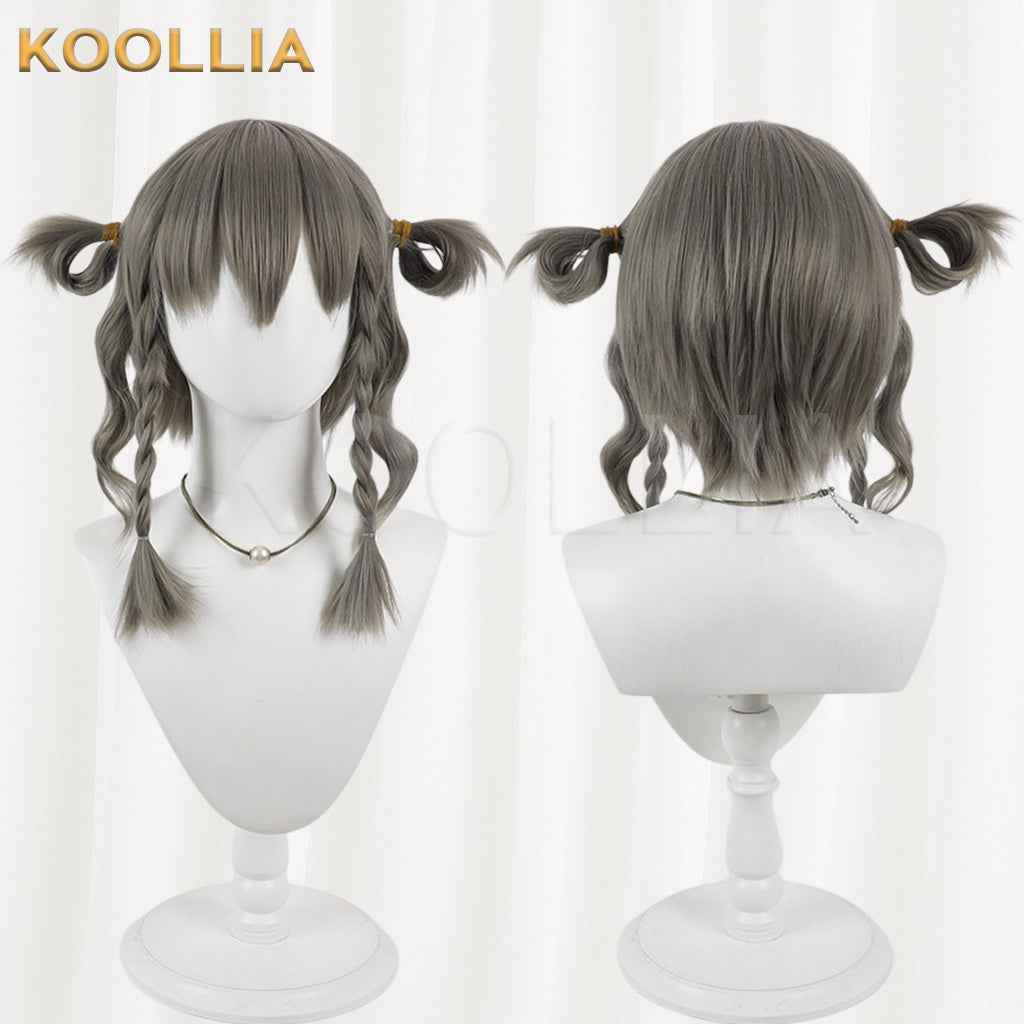 Project Sekai Colorful Stage Kusanagi Nene Wig Grey‑Tea Brown Realistic Scalp Top Double Braids With Side Loop Pigtails Basic Wig