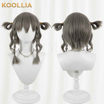 Project Sekai Colorful Stage Kusanagi Nene Wig Grey‑Tea Brown Realistic Scalp Top Double Braids With Side Loop Pigtails Basic Wig