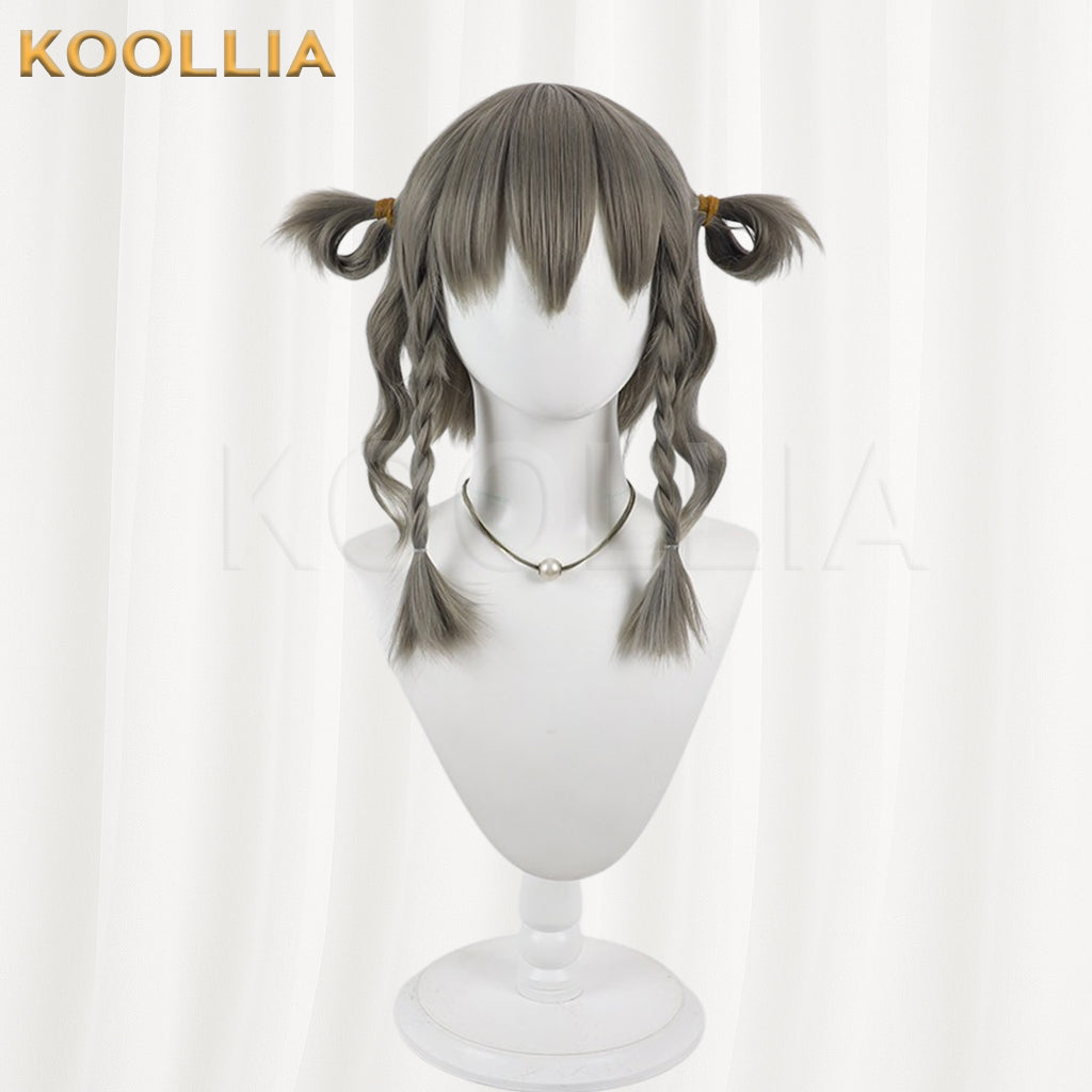 Project Sekai Colorful Stage Kusanagi Nene Wig Grey‑Tea Brown Realistic Scalp Top Double Braids With Side Loop Pigtails Basic Wig