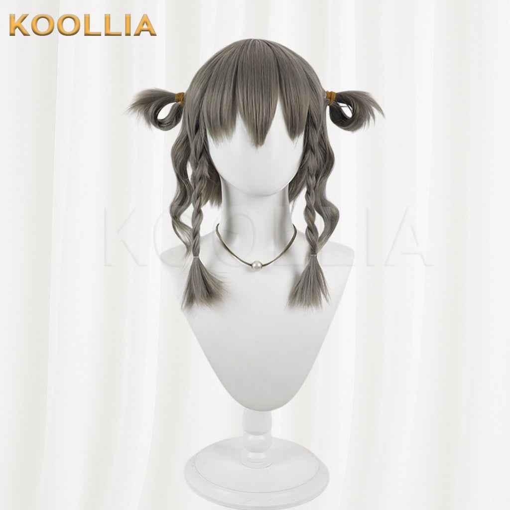 Project Sekai Colorful Stage Kusanagi Nene Wig Grey‑Tea Brown Realistic Scalp Top Double Braids With Side Loop Pigtails Basic Wig