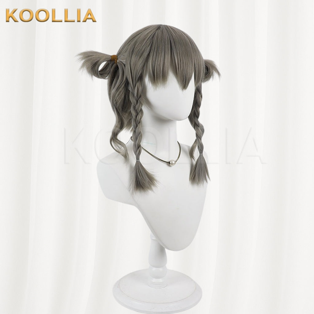 Project Sekai Colorful Stage Kusanagi Nene Wig Grey‑Tea Brown Realistic Scalp Top Double Braids With Side Loop Pigtails Basic Wig