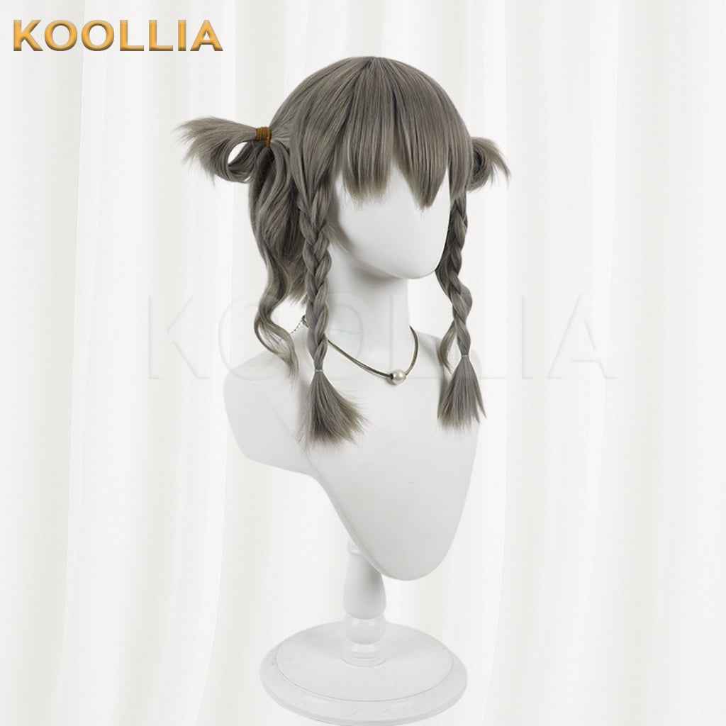 Project Sekai Colorful Stage Kusanagi Nene Wig Grey‑Tea Brown Realistic Scalp Top Double Braids With Side Loop Pigtails Basic Wig