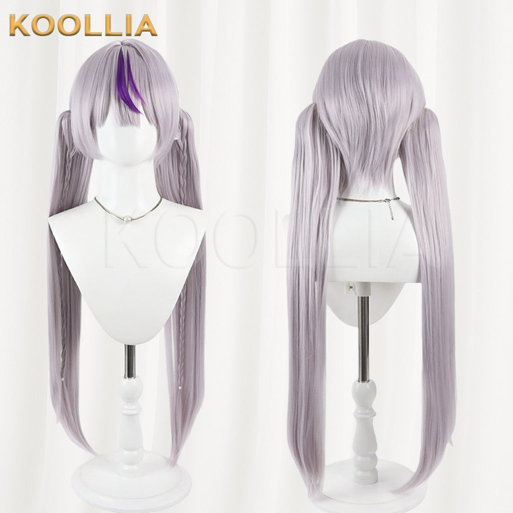 Vtuber Laplace Darkness Wig Dusty Grey‑Purple Realistic Scalp Top Detachable Braided Twin Ponytails Basic Wig